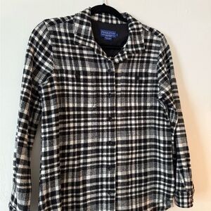 Pendleton Wool Women’s Black and White Tartan Plaid Button Up Shirt Jacket SMALL